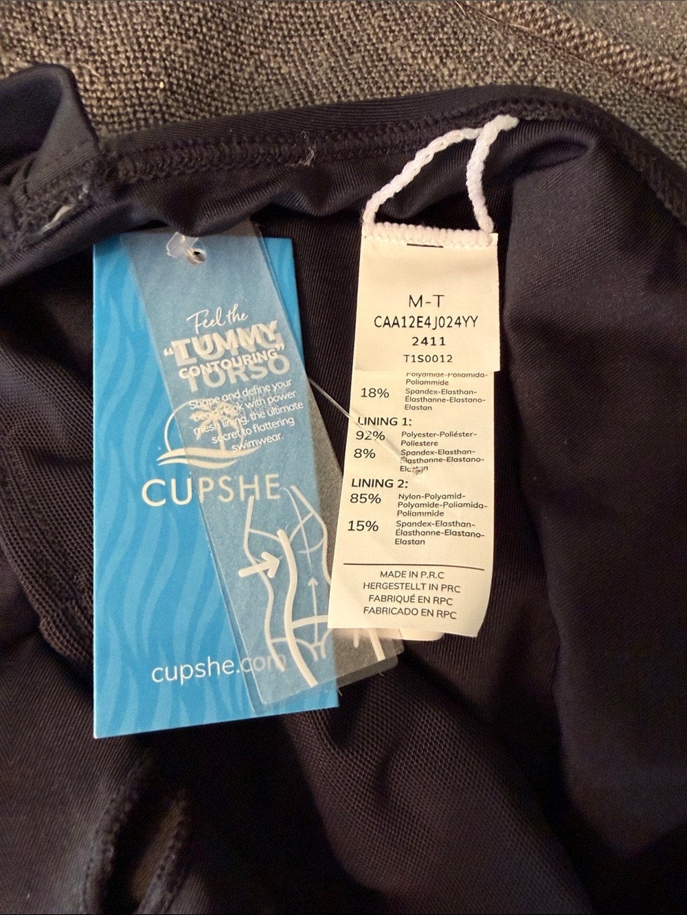 NWT Cupshe Black Tummy Control One Piece Swimsuit Medium Tall - Picture 4 of 6